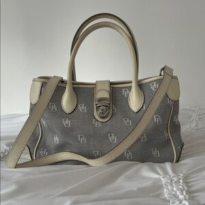 Dooney & Burke blue/Cream Canvas Satchel Handbag